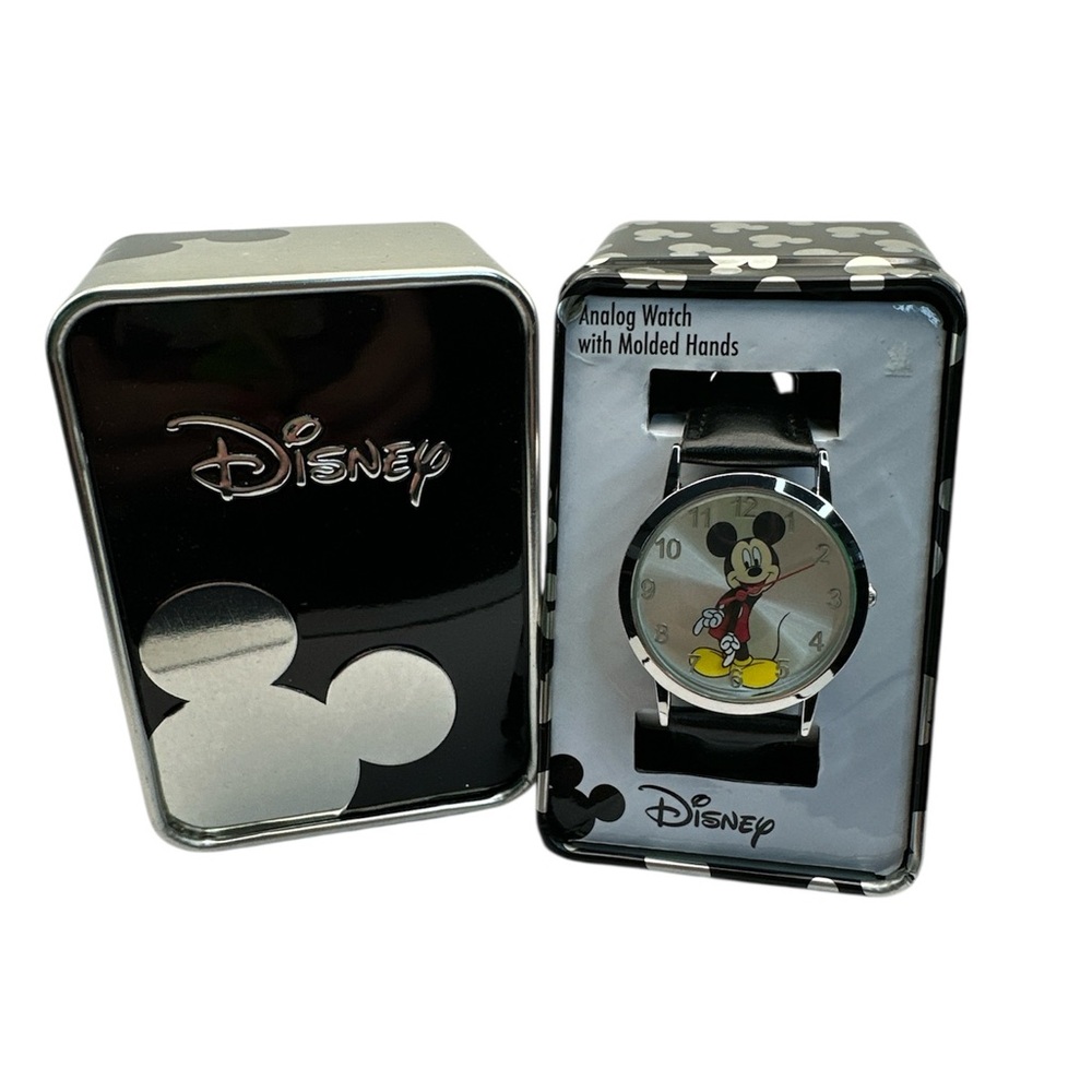 NIB Disney Mickey Mouse Silver and Black Quartz Watch